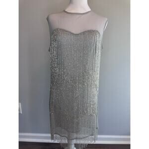 ASOS NWT gray mini dress embellished silver sparkle fringe beads size US 8 party